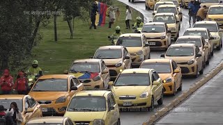 Colombian taxi drivers protest fuel costs and apps [upl. by Weintrob]