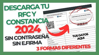 Descargar mi RFC y CONSTANCIA DE SITUACIÓN FISCAL sin Contraseña 2024 [upl. by Odraccir]