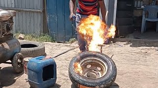 Automatic Difficulty tubeless tire bead seating With fire tactics 💥🔥🔥 [upl. by Kizzie119]