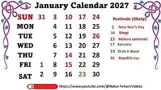 January Calendar 2027   januarycalender2027 [upl. by Myrah]