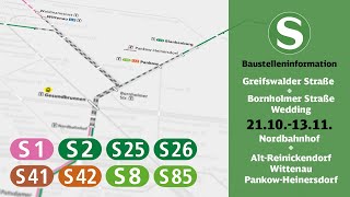 SBahn Berlin Bauinfo  Nordkreuz S1 S2 S25 S26 S41 S42 S8 S85 [upl. by Vasili]