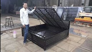 Hydraulic folding metal bed with storage powder coated king size bed hydraulicbed doublebed bed [upl. by Pelage366]