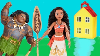 Learn with Moana 12 Colors amp Disney Toys Moana amp Maui look at a house ride a Car and Learn Colors [upl. by Airom725]