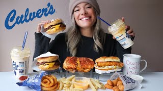 Culvers MUKBANG  ButterBurgers Onion Rings Cheese Curds Pumpkin Spice Shake and more [upl. by Annekahs]