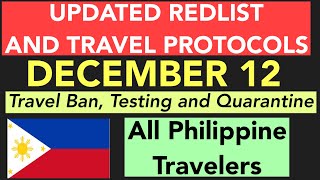 PHILIPPINES TRAVEL UPDATE  REDLIST AND TRAVEL PROTOCOLS AS OF DECEMBER 12 2021 [upl. by Grata]