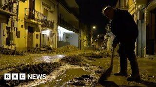 Italian island of Sicily battered by torrential rain and strong winds  BBC News [upl. by Hankins607]